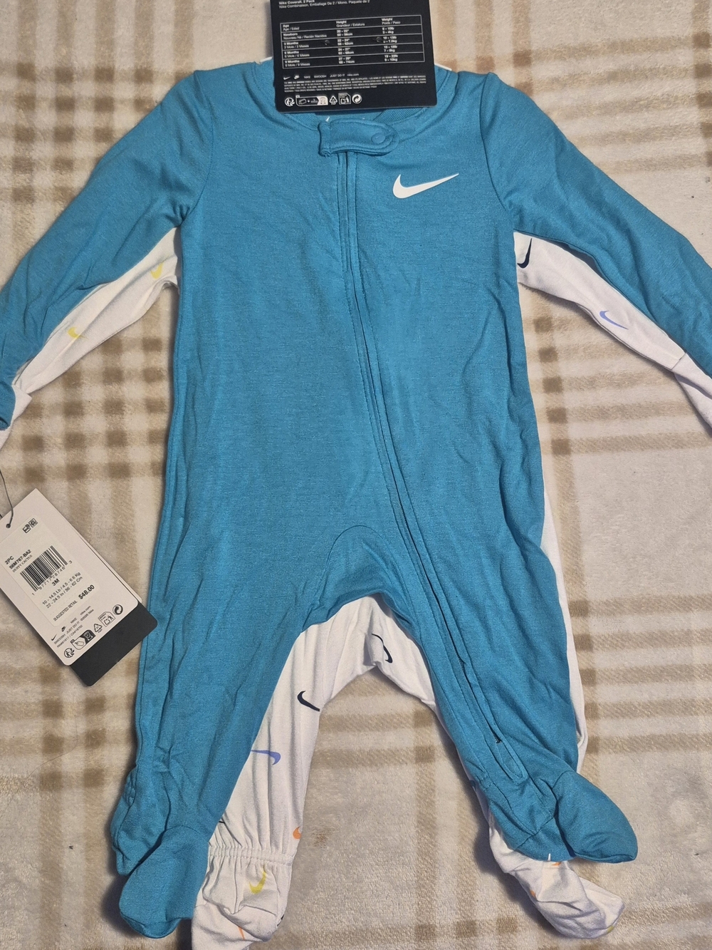 Nike Turquoise and White Baby Footed One-Piece Romper